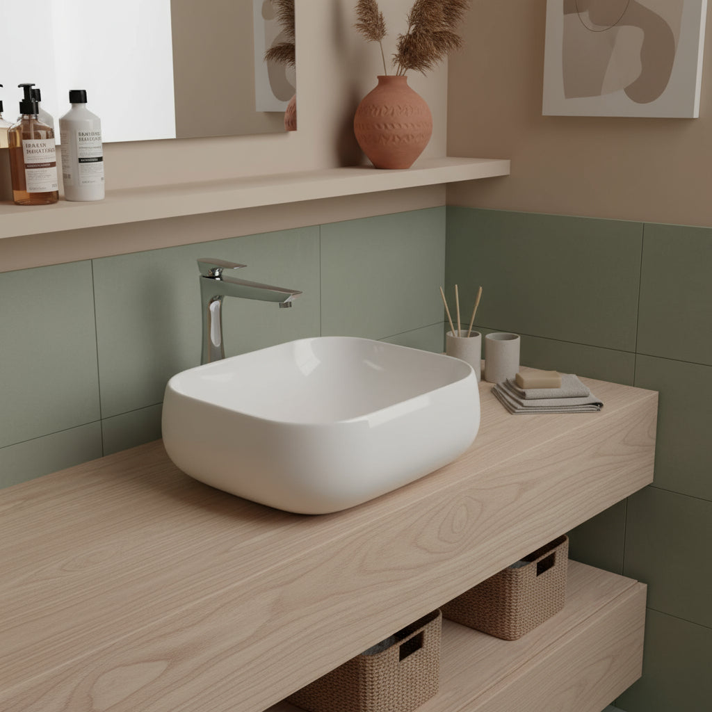 Lavabo da appoggio Althea 45X40 in ceramica bianca lucida