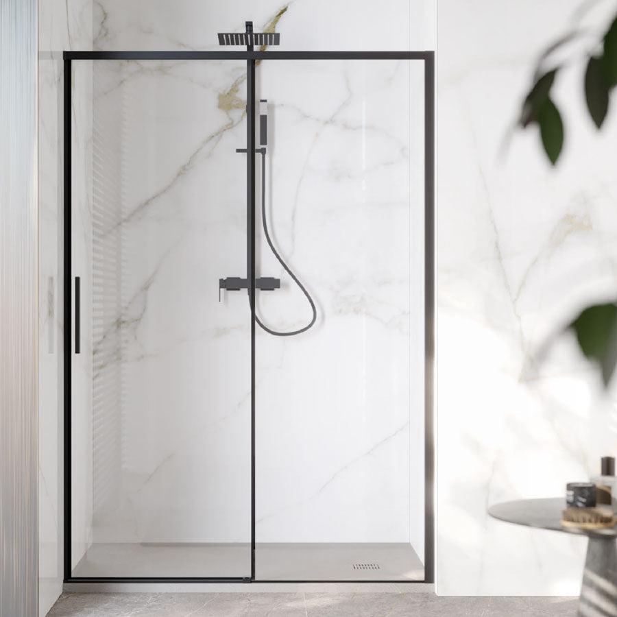 Porta doccia scorrevole per nicchia da 100 cm in cristallo da 6 mm con profilo alluminio Nero versione Destra by CeramicStore | Lo specialista del tuo bagno