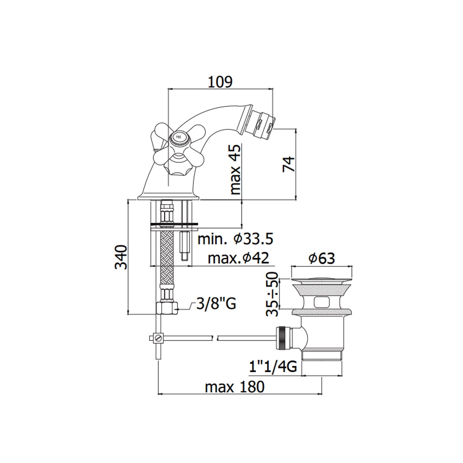  Monoforo bidet Retrà² con scarico automatico Paffoni serie Viola - Cromato by CeramicStore | Lo specialista del tuo bagno