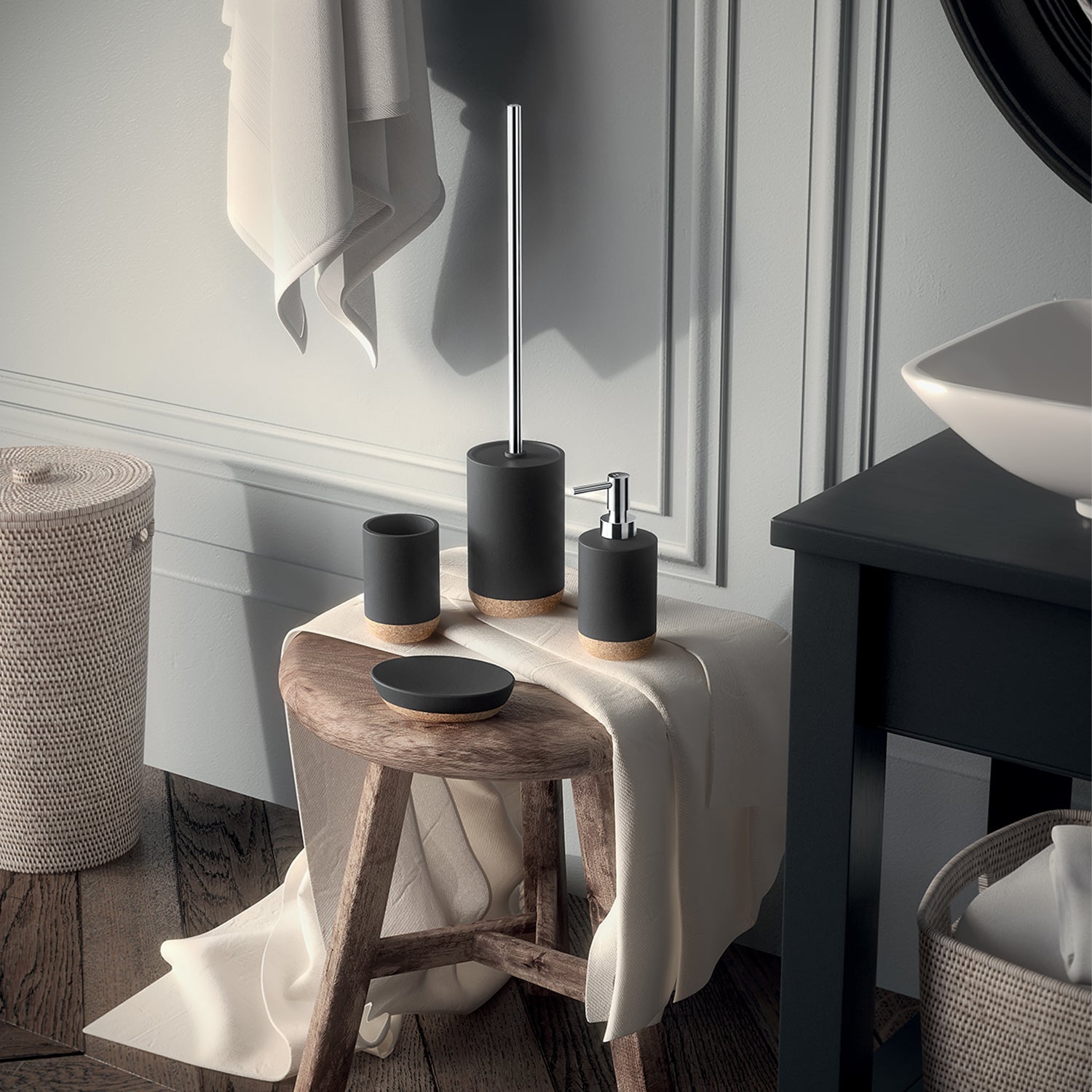  Portasapone in ceramica e sughero Gedy serie Ilary - Nero