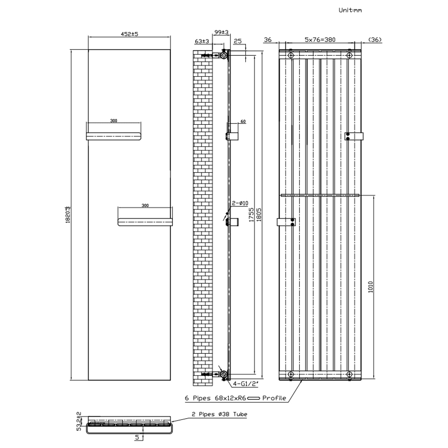 Radiatore termoarredo a pannello verticale con barre portasalviette CSRadiators modello Abbraccio - Antracite 2