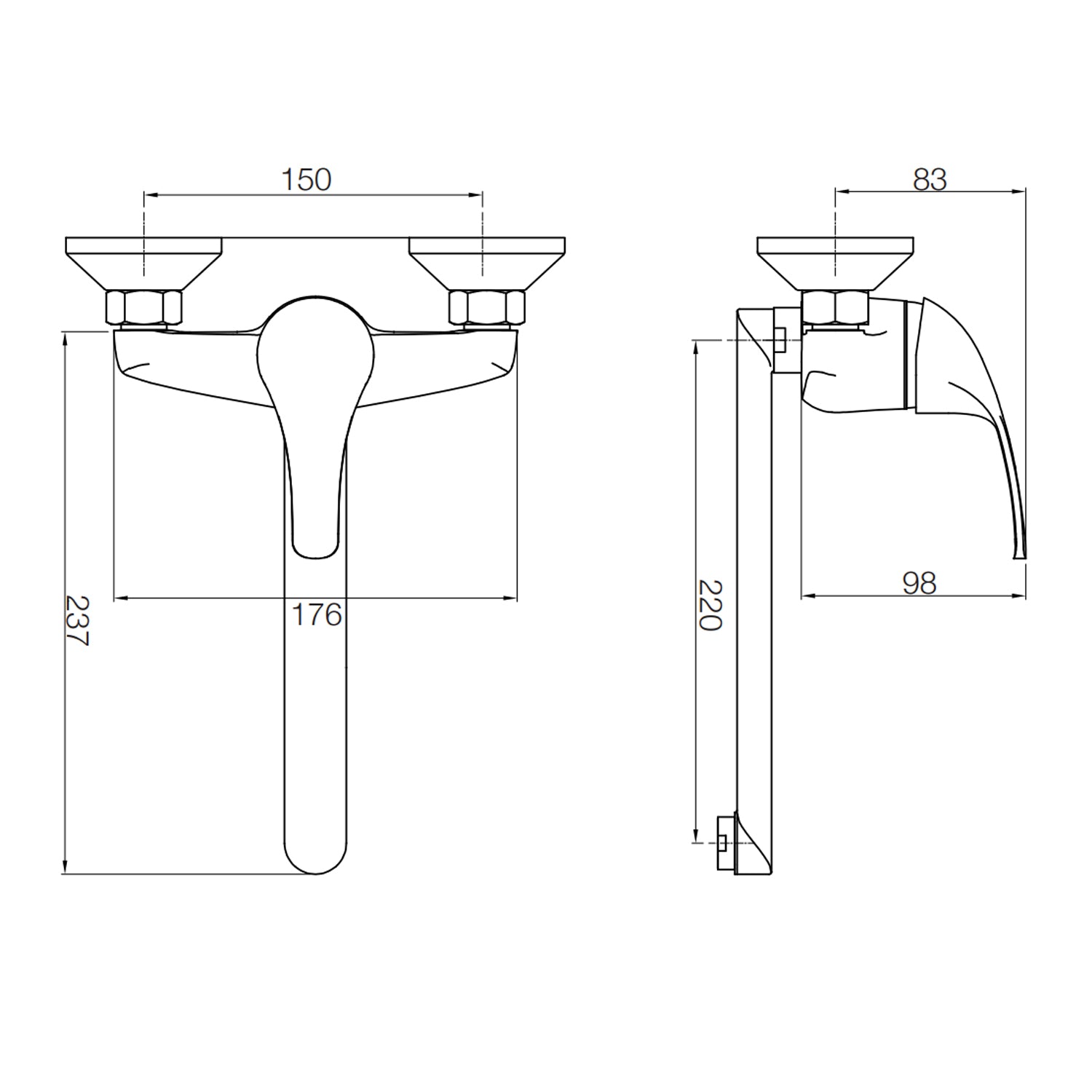 Rubinetto miscelatore monoforo a parete con canna diritta Rubiflux serie Blu 2.0 2