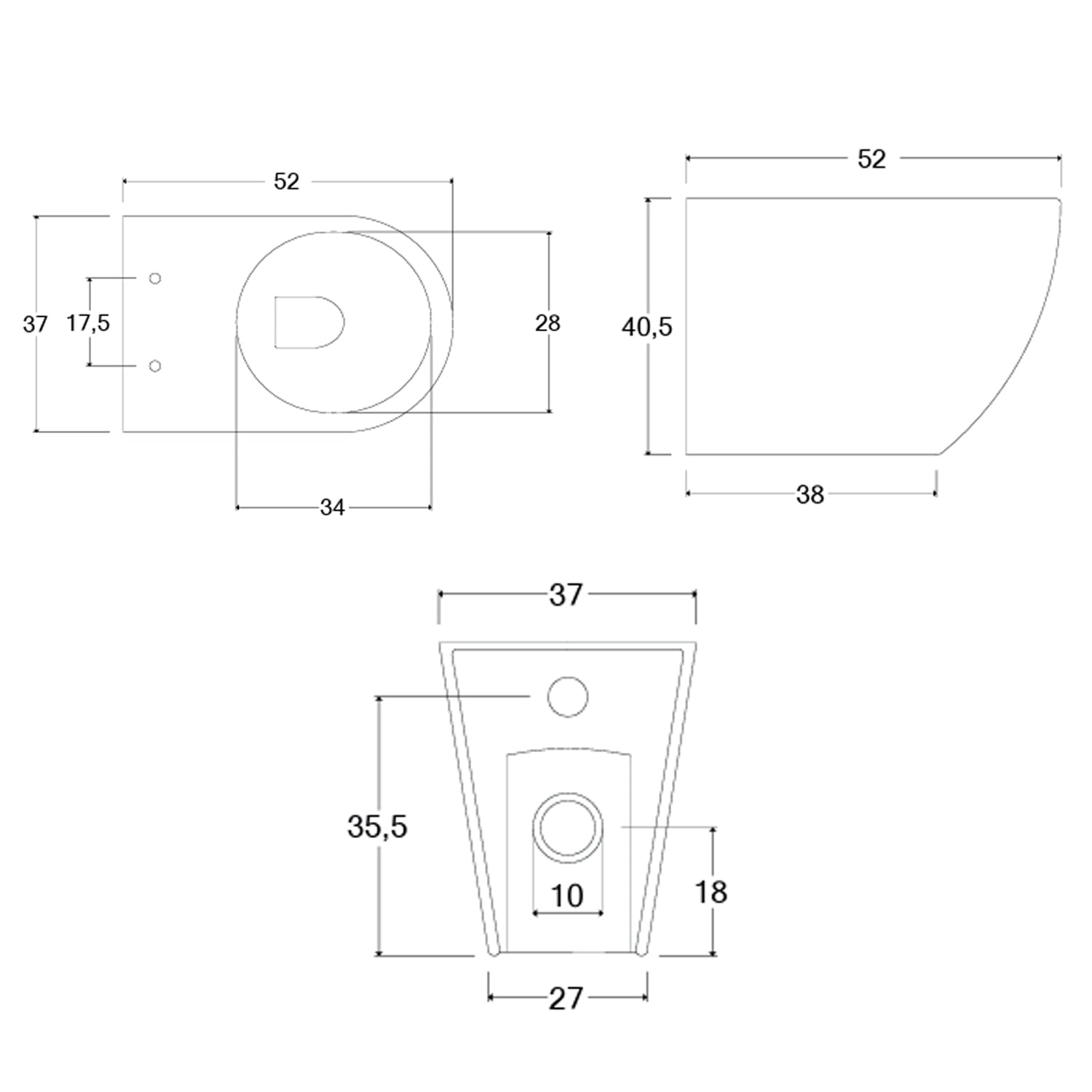  Sanitari filomuro senza brida con Copriwater Soft Close BathCore serie Aria 52x37 x H40.5 cm - Nero Opaco