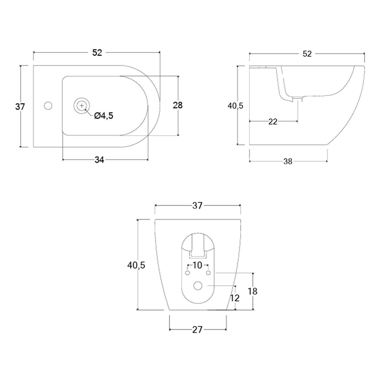  Sanitari filomuro senza brida con Copriwater Soft Close BathCore serie Aria 52x37 x H40.5 cm - Nero Opaco