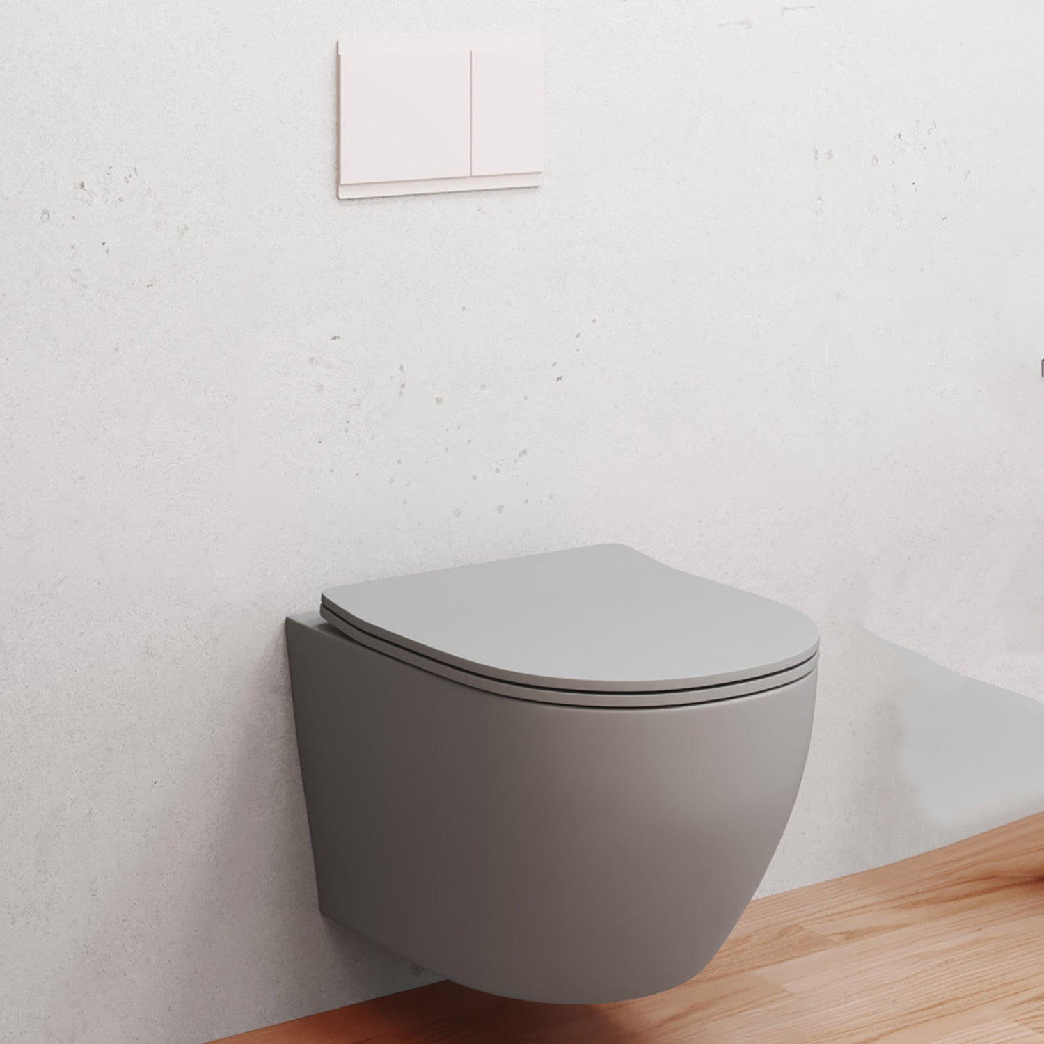 Vaso sospeso senza brida con Copriwater Soft Close BathCore serie Aria 52x37 cm - Grigio Opaco