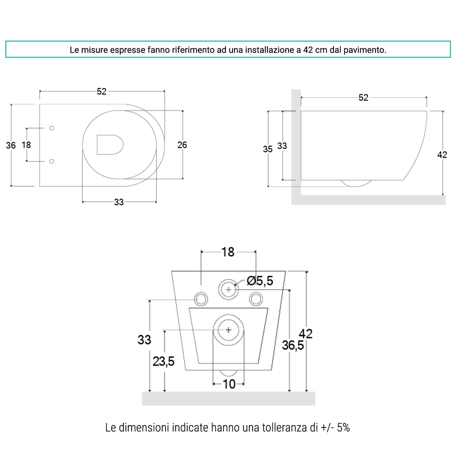  Sanitari sospesi senza brida con Copriwater Soft Close BathCore serie Aria 52x37 - Grigio Opaco