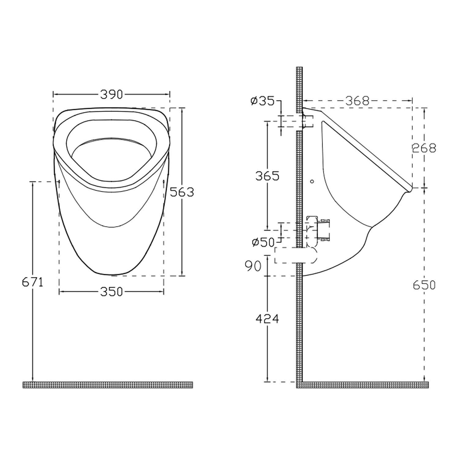 Orinatoio in ceramica con ingresso acqua nascosto BathCore - Bianco 3