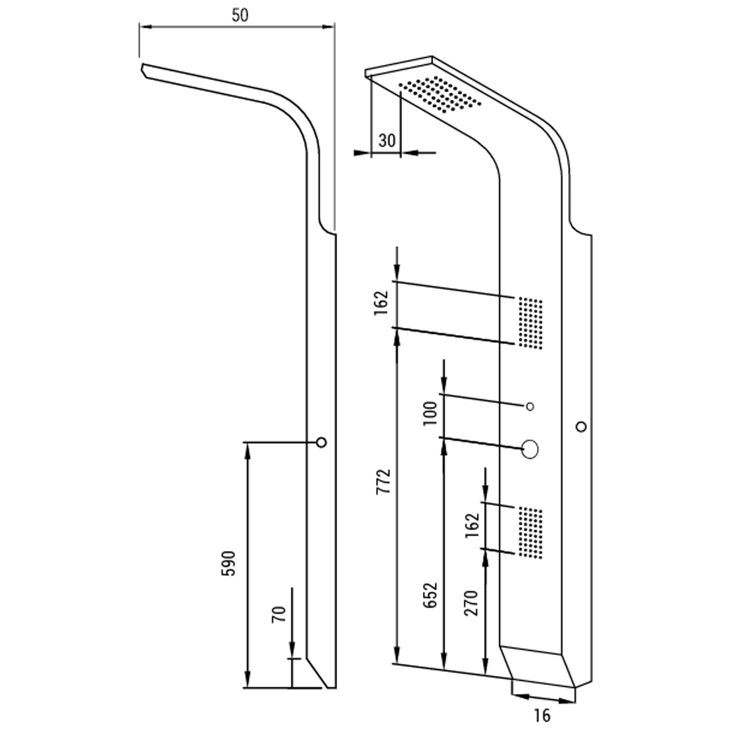 Pannello doccia multifunzione DocciaGo serie Lisa in alluminio 16x150x50 cm - Nero Opaco 2