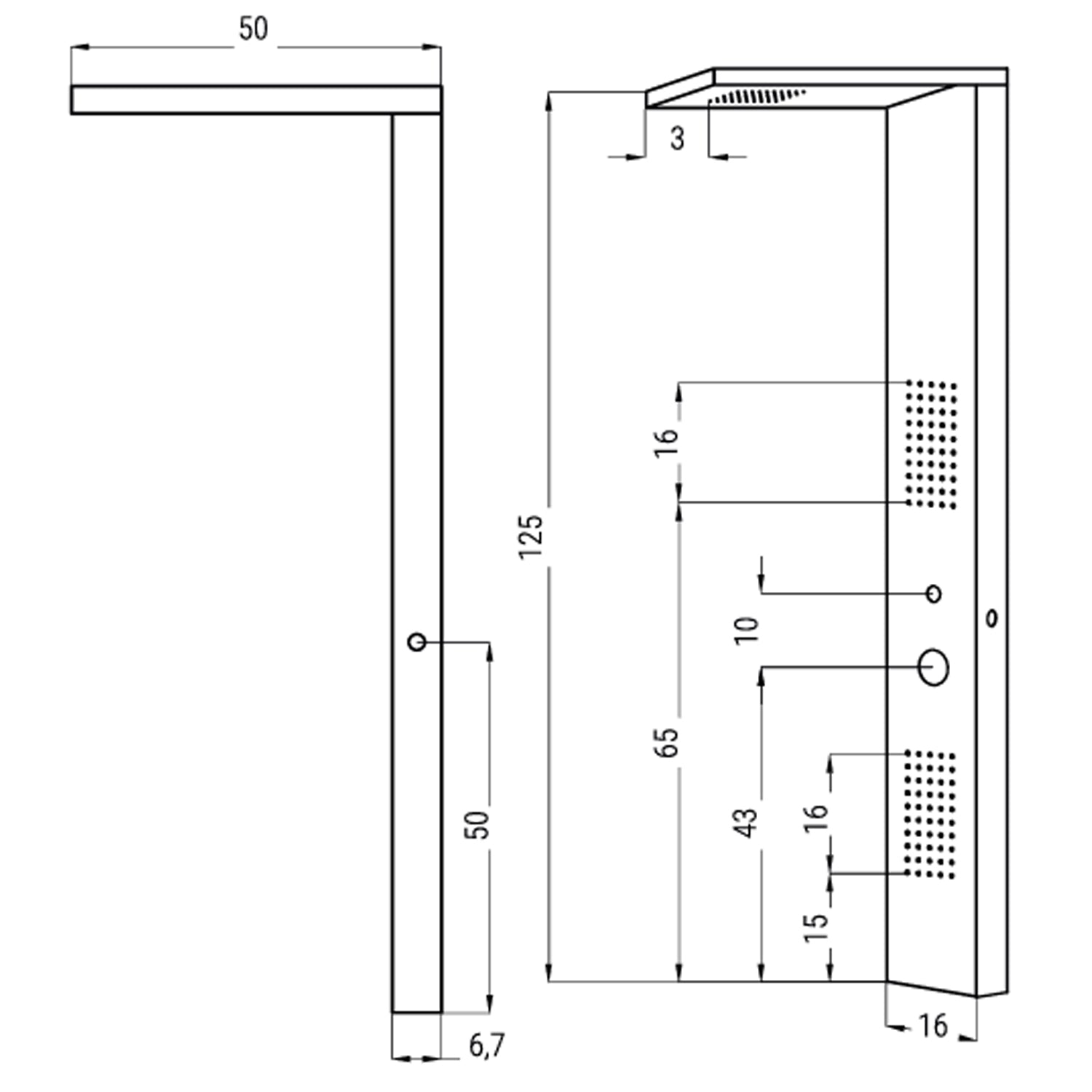 Pannello doccia multifunzione DocciaGo serie Lucky in acciaio inox 16x125x50 cm - Lucido 2