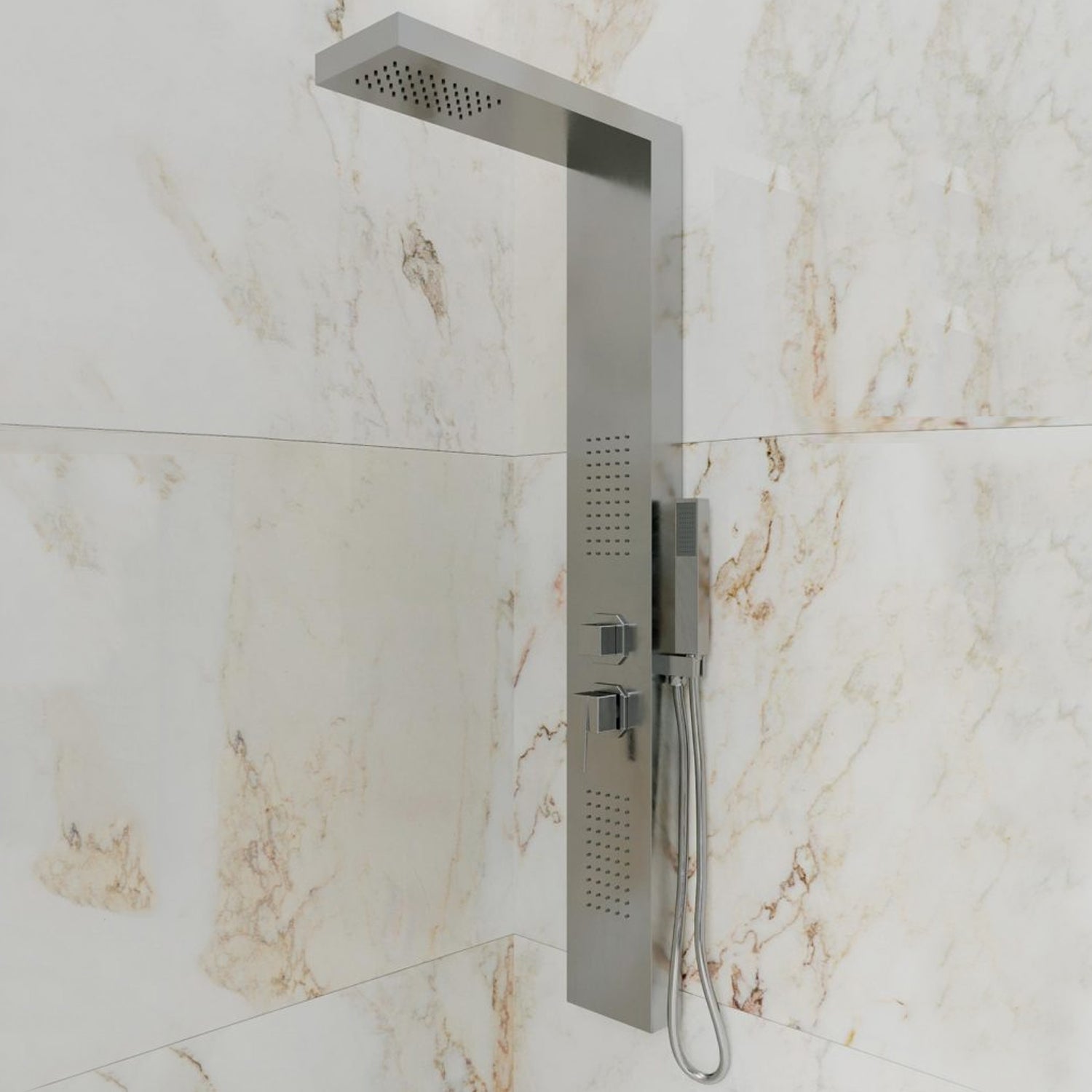 Pannello doccia multifunzione DocciaGo serie Lucky in acciaio inox 16x125x50 cm - Lucido