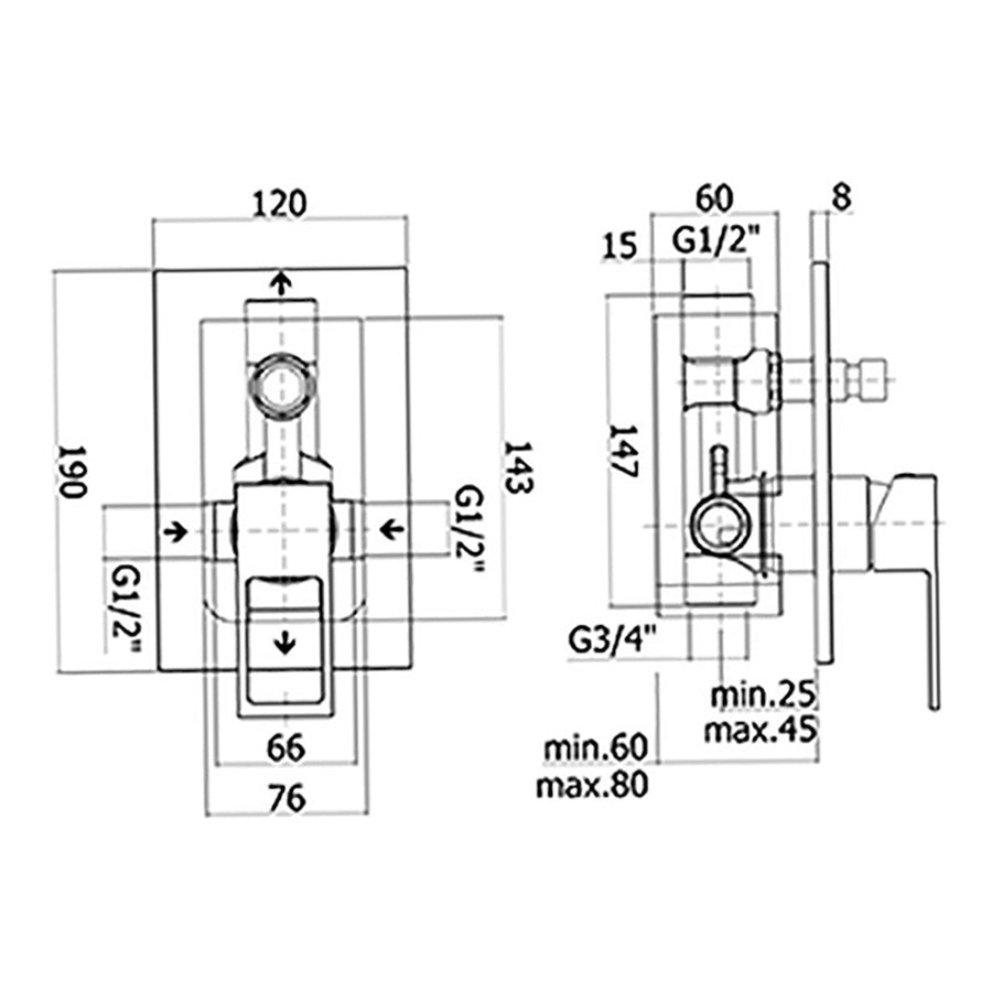 Miscelatore doccia incasso Paffoni Elle con deviatore incorporato. Nero Opaco 2