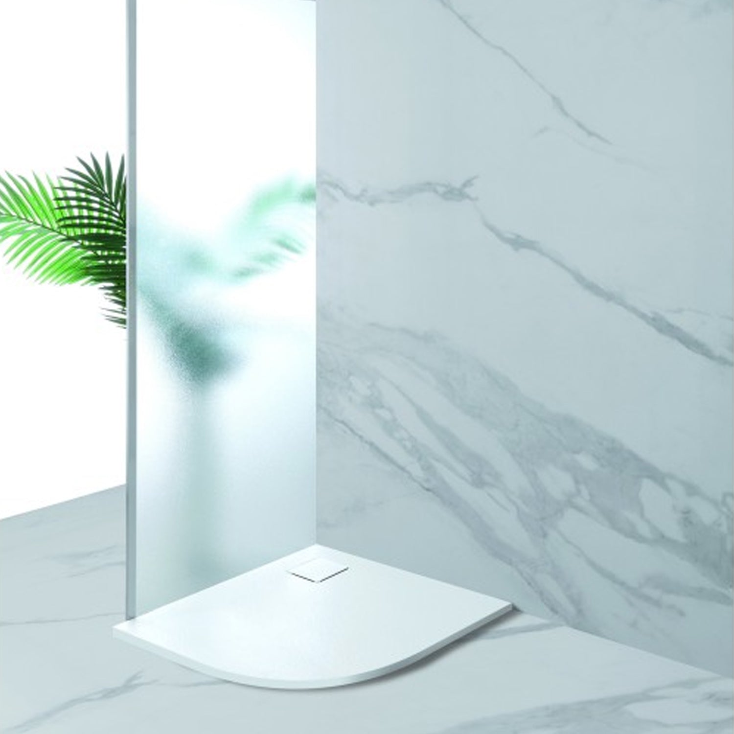 890015 - Piatto doccia semicircolare cm 80x80 in resina effetto pietra - Finitura bianca