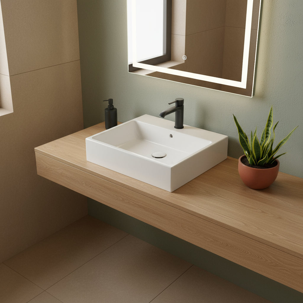 Lavabo da appoggio/sospeso Stone 55x50x13 cm Ceramica Globo €“ Bianco lucido