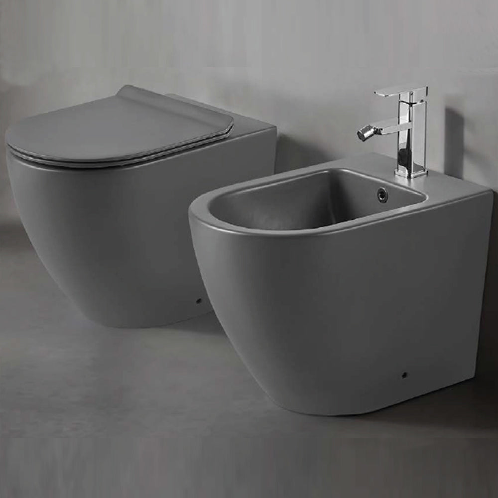 Set Sanitari Filomuro Wc con Scarico Tornado + Bidet Bathcore + Copriwater Serie LineaM Ceramica - Grigio Scuro Opaco