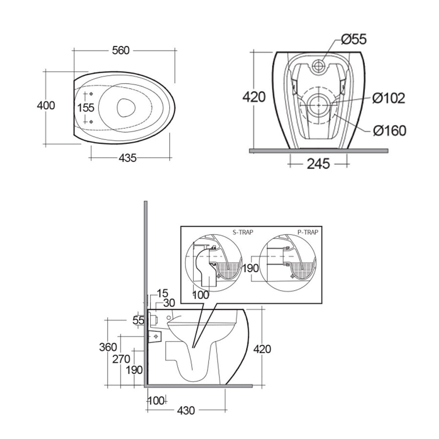  Coppia di sanitari filomuro con wc senza brida modello Cloud di Rak Ceramics compreso coprivaso cm 56