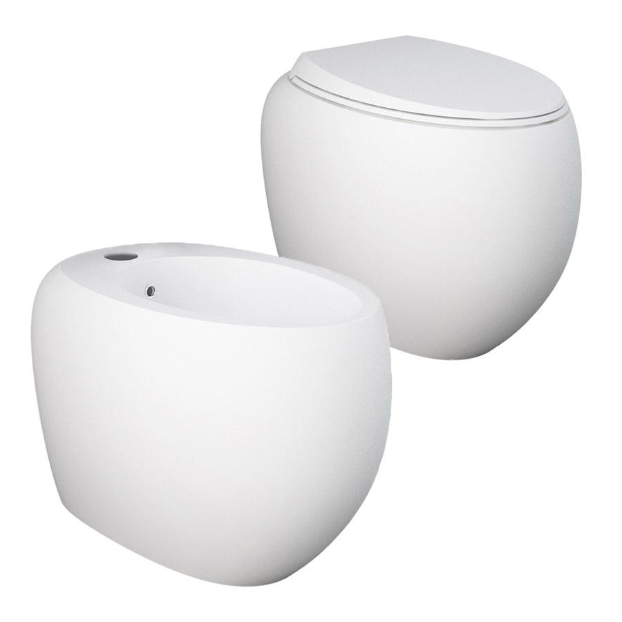  Coppia di sanitari filomuro con wc senza brida modello Cloud di Rak Ceramics compreso coprivaso cm 56 Bianco Opaco