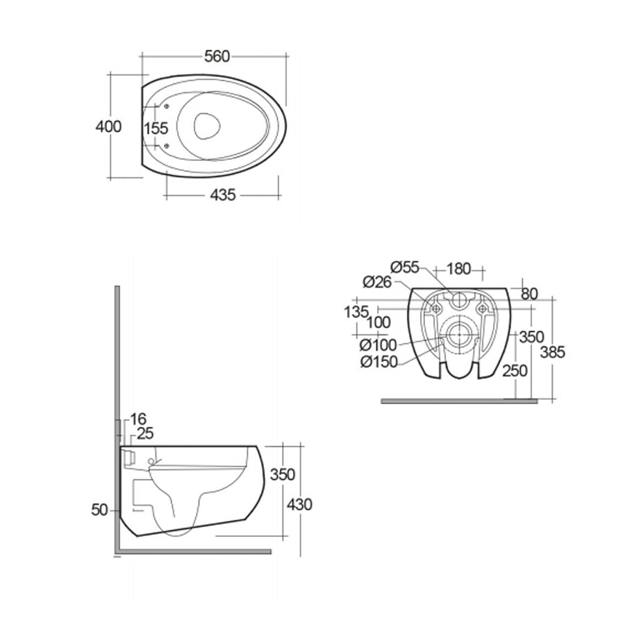  Coppia di sanitari sospesi con wc senza brida modello Cloud di Rak Ceramics compreso coprivaso cm 56 Bianco Opaco