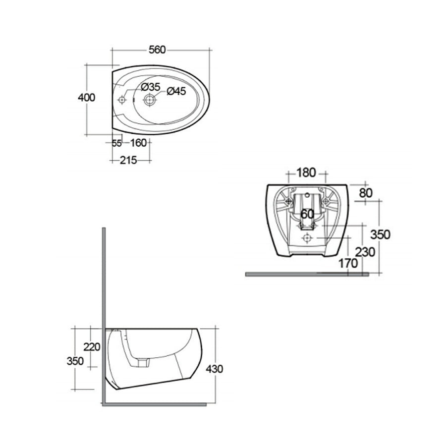  Coppia di sanitari sospesi con wc senza brida modello Cloud di Rak Ceramics compreso coprivaso cm 56 Bianco Opaco