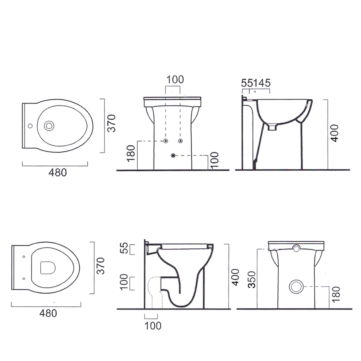 Coppia sanitari filomuro Bathcore con sedile in termoindurente modello 'Isla' cm 48 4