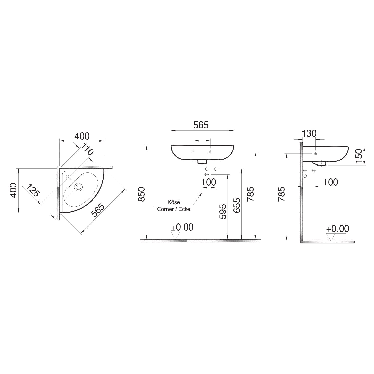  Lavabo ad angolo in ceramica bianca lucida per installazione sospesa cm 40x40 by CeramicStore | Lo specialista del tuo bagno
