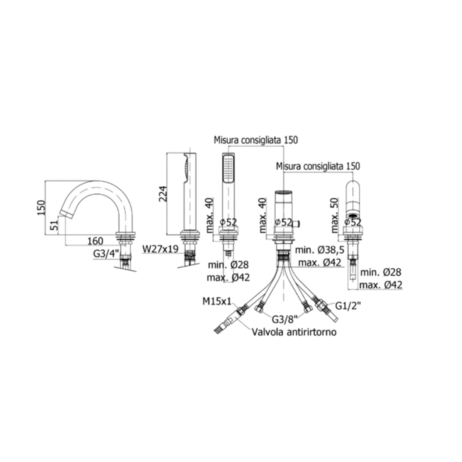  Miscelatore per bordo vasca con bocca di erogazione Paffoni Candy CA040CR by CeramicStore | Lo specialista del tuo bagno