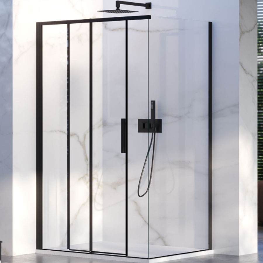 Box Doccia ad angolo 70x160 con lato fisso e porta scorrevole in cristallo 6 mm e profilo nero Versione Sinistra by CeramicStore | Lo specialista del tuo bagno