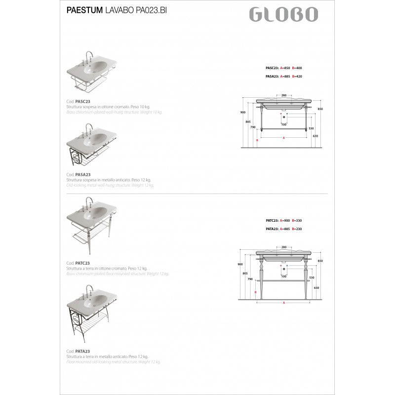  Lavabo sospeso 100x55 Ceramica Globo PAESTUM PA023.BI by CeramicStore | Lo specialista del tuo bagno