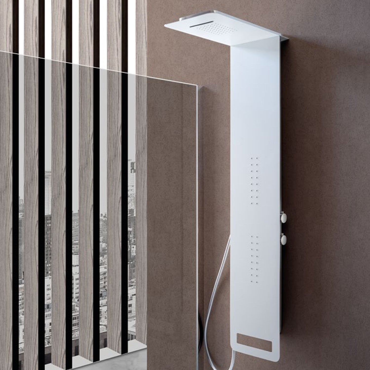 Pannello doccia idromassaggio Monte Bianco acciaio inox bianco miscelatore incasso a 3 vie