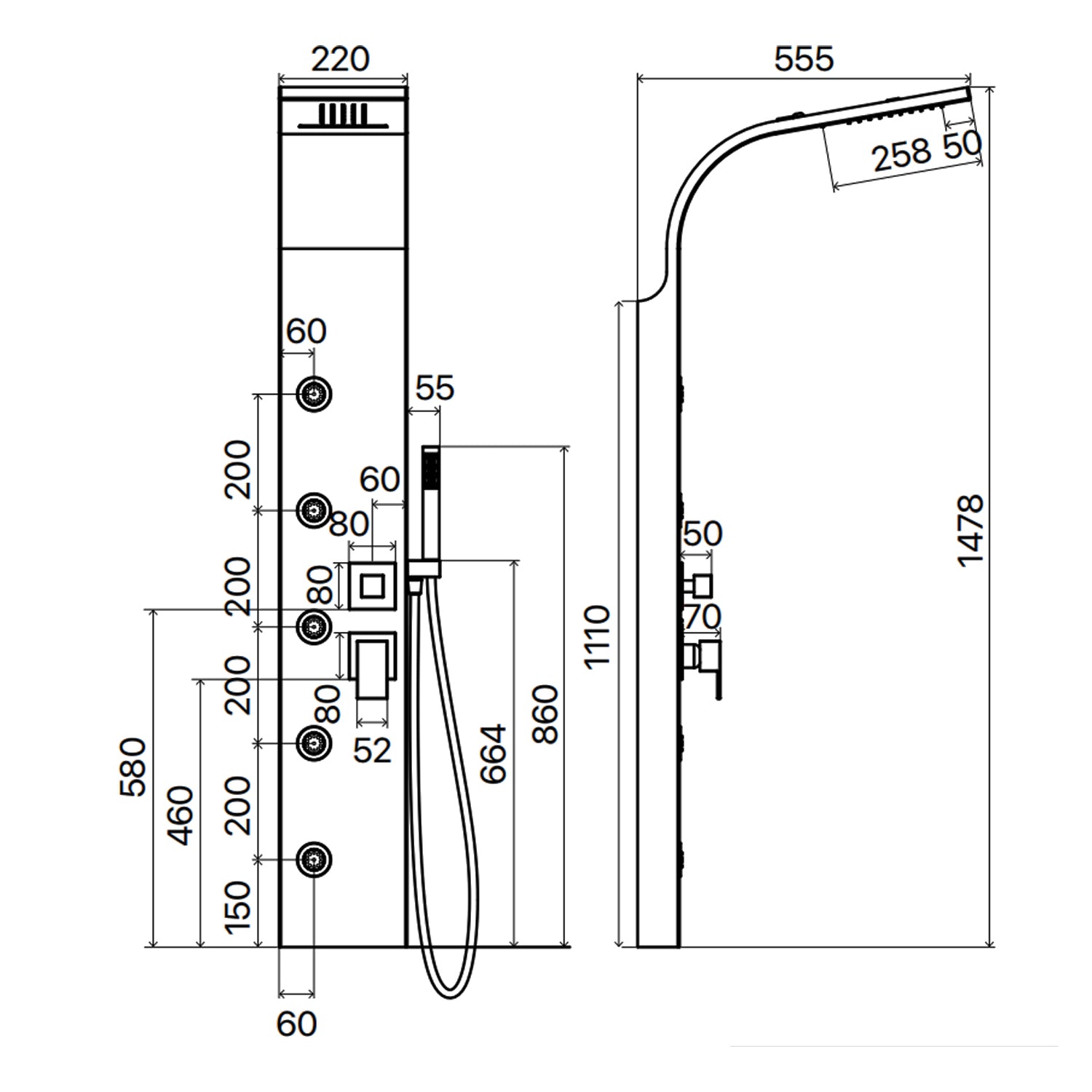 Pannello Doccia Idromassaggio in acciaio Inox Spazzolato modello Smeraldo 4
