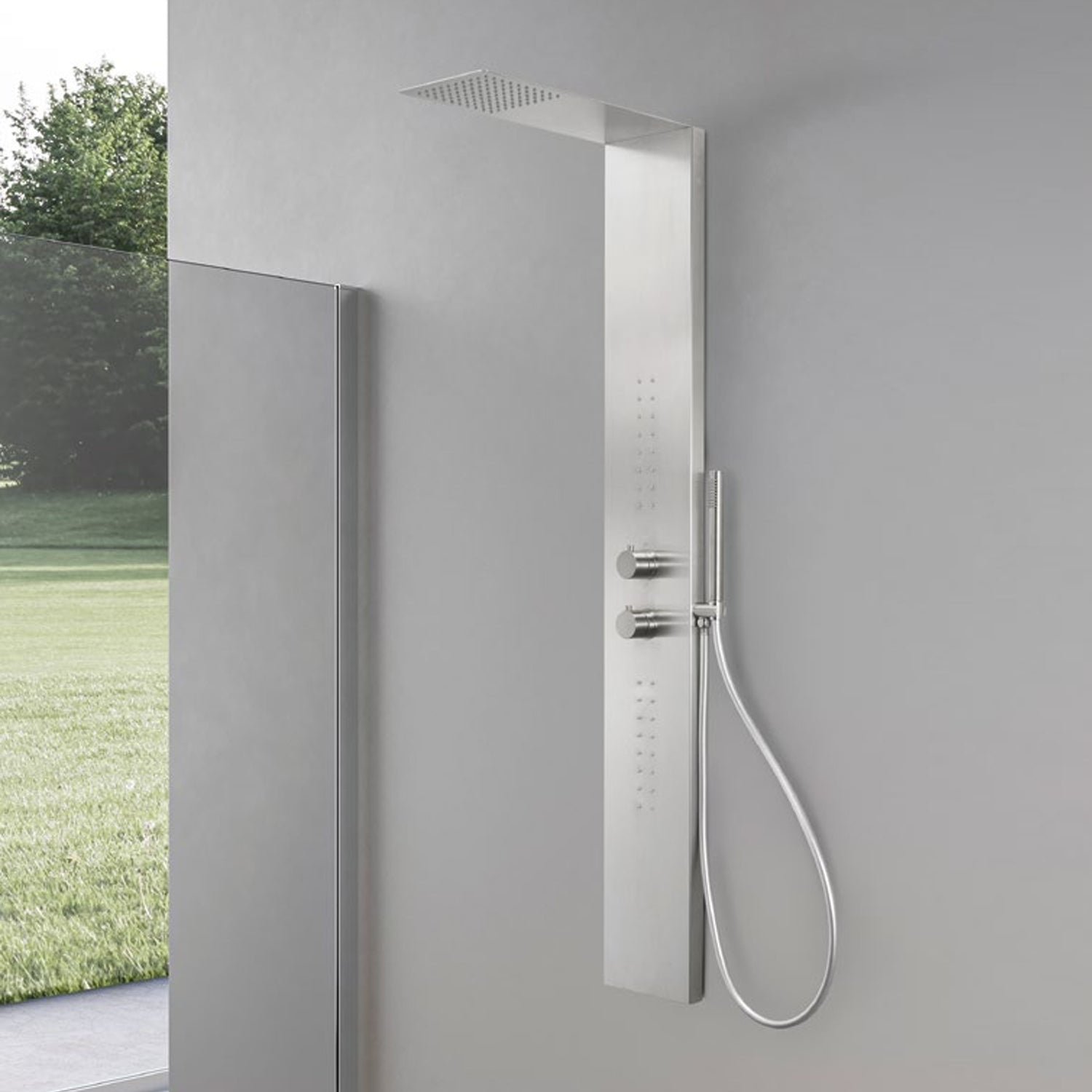 Pannello doccia idromassaggio Caorle acciaio inox miscelatore incasso a 3 vie