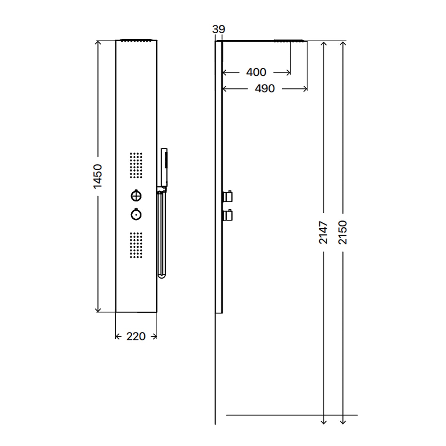 Pannello doccia idromassaggio Jesolo acciaio inox nero opaco miscelatore incasso a 3 vie 4