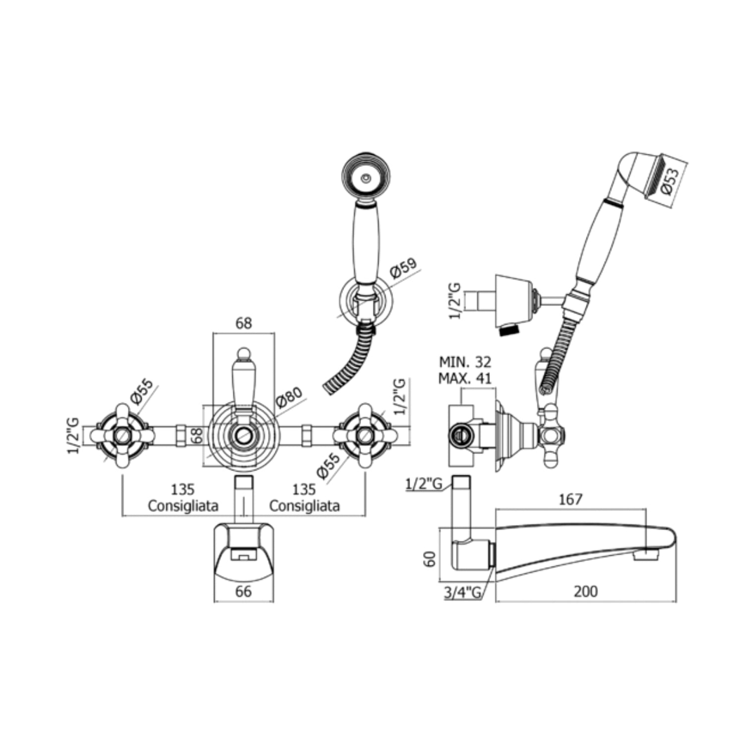  Gruppo vasca/doccia incasso con doccino Paffoni serie Iris - Ramato by CeramicStore | Lo specialista del tuo bagno