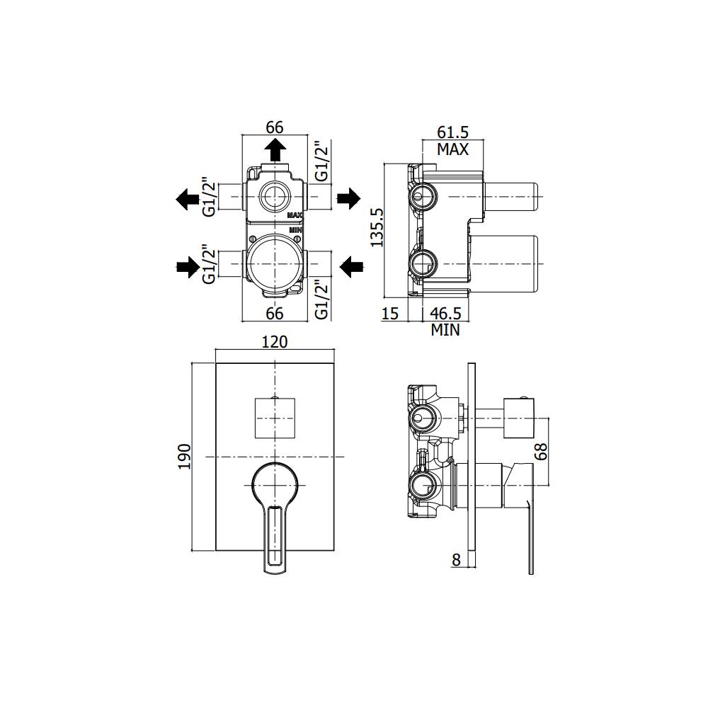  Miscelatore incasso doccia con deviatore 2 Uscite serie Ringo modello RIN018CR cromo Paffoni by CeramicStore | Lo specialista del tuo bagno