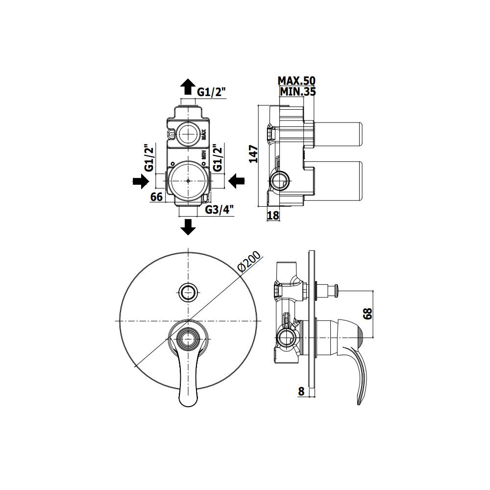  Miscelatore incasso doccia a muro con deviatore serie Flavia modello FA015CO Cromo oro Paffoni by CeramicStore | Lo specialista del tuo bagno