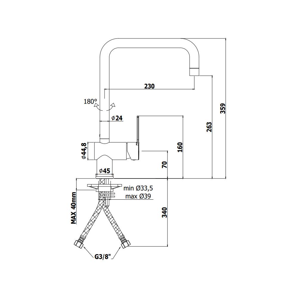  Miscelatore lavello canna tubo 2 Pieghe serie Ringo modello RIN980NO nero opaco Paffoni by CeramicStore | Lo specialista del tuo bagno