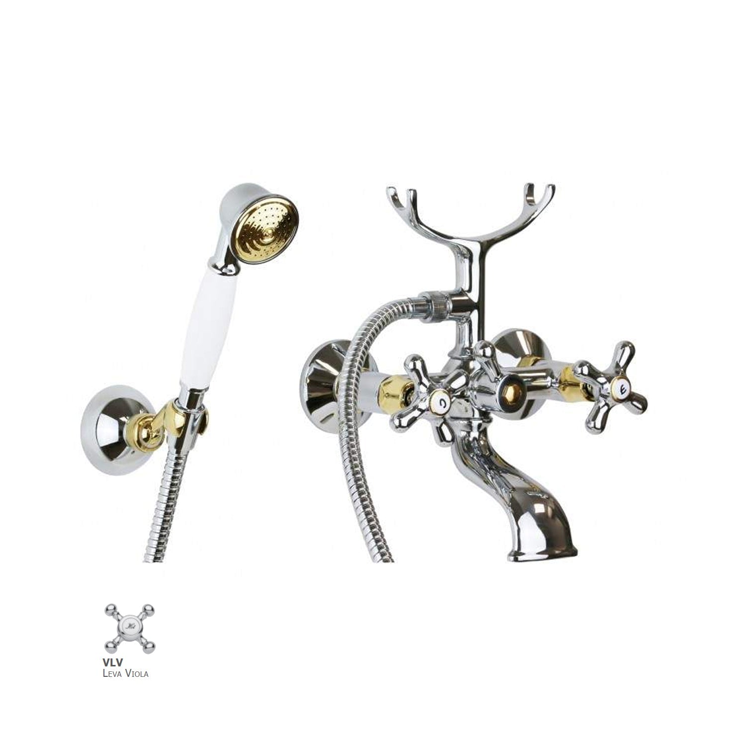 Gruppo vasca/doccia lusso con deviatore e flessibili da 1500 mm Paffoni serie Viola - Cromo/Gold Finish by CeramicStore | Lo specialista del tuo bagno