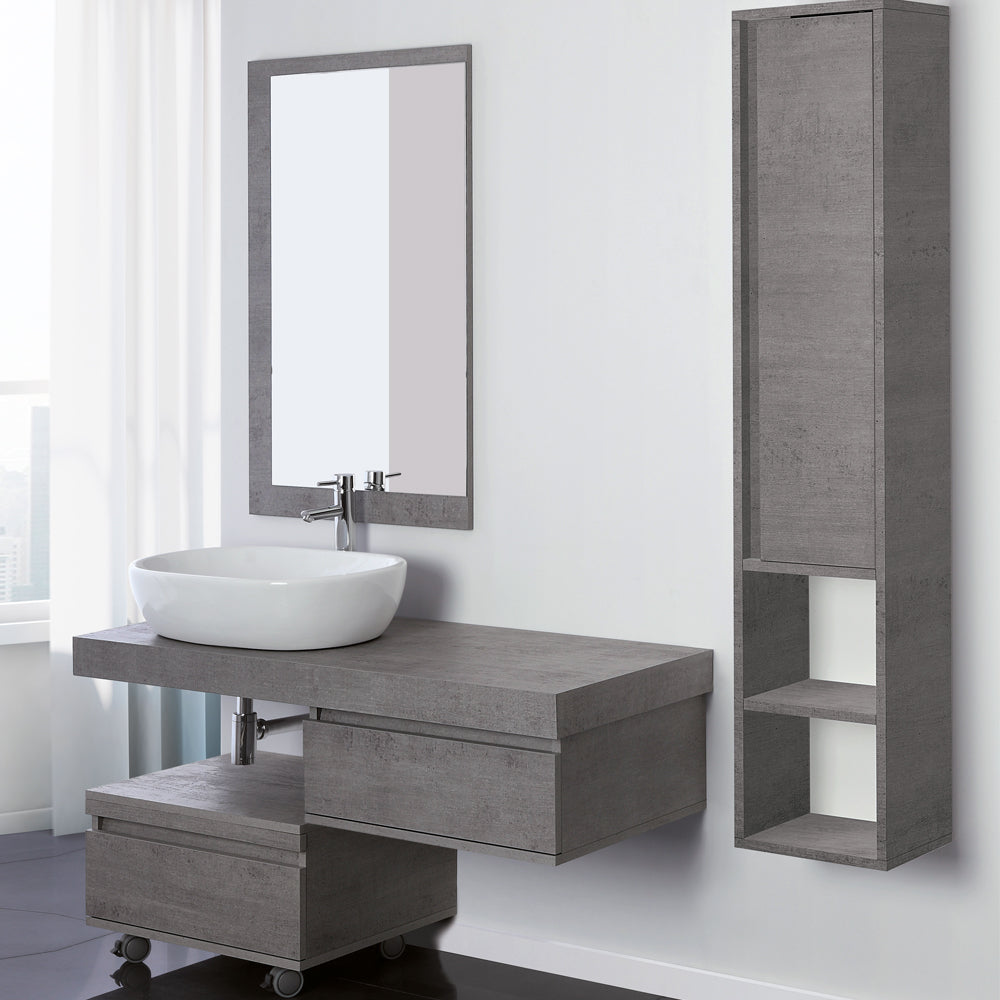 Composizione specchio e mensola con lavabo Cubi&Co Rack cm 120 - Cemento 2