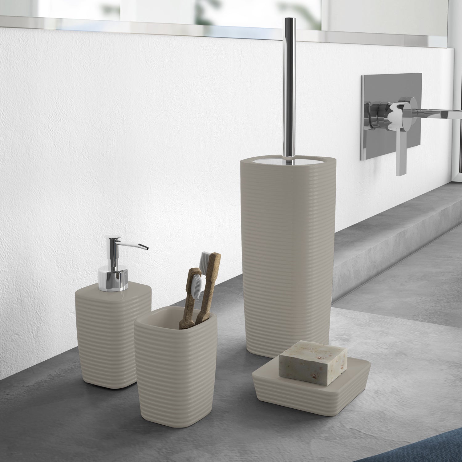  Portaspazzolini in ceramica Gedy serie Kelly - Tortora chiaro