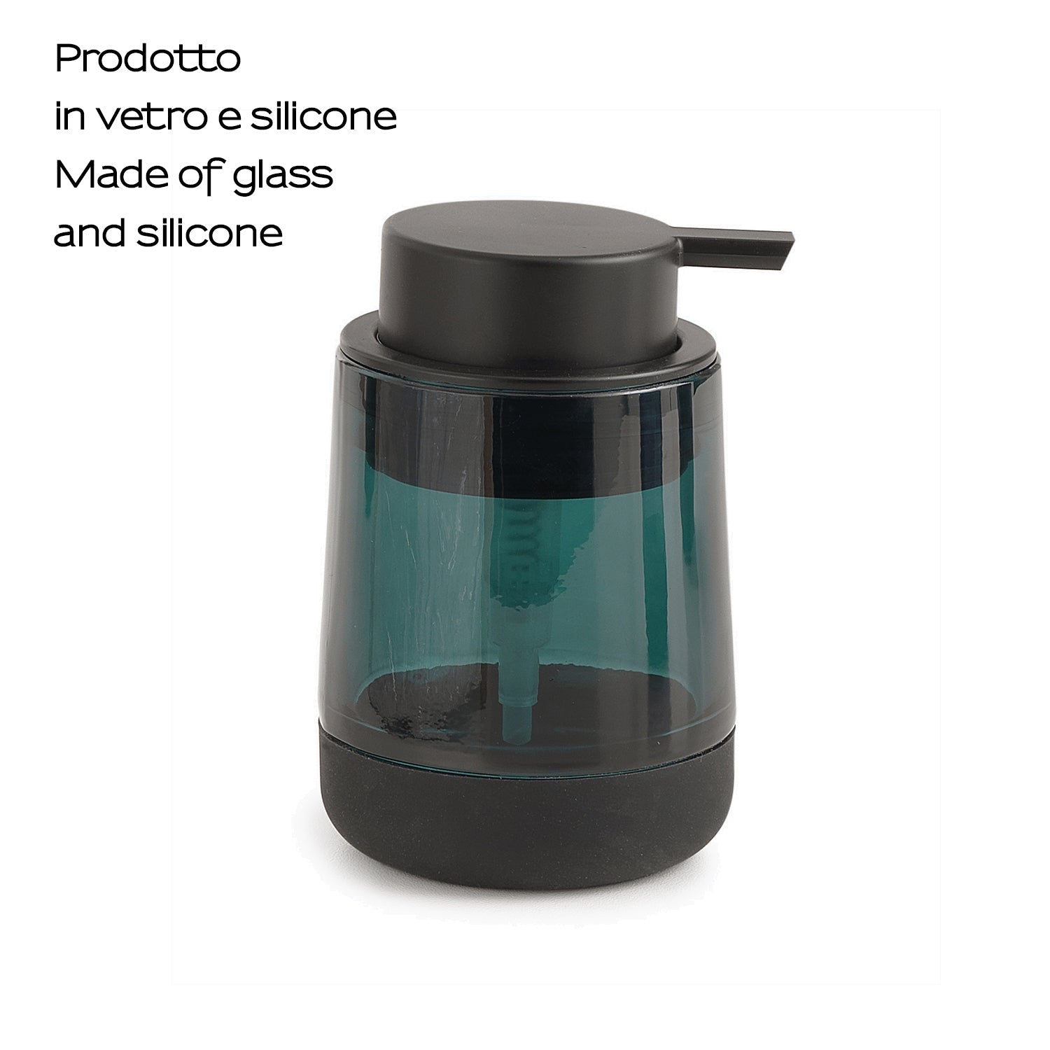  Dispenser sapone in vetro con erogatore in plastica nera Gedy serie Nicole - Verde