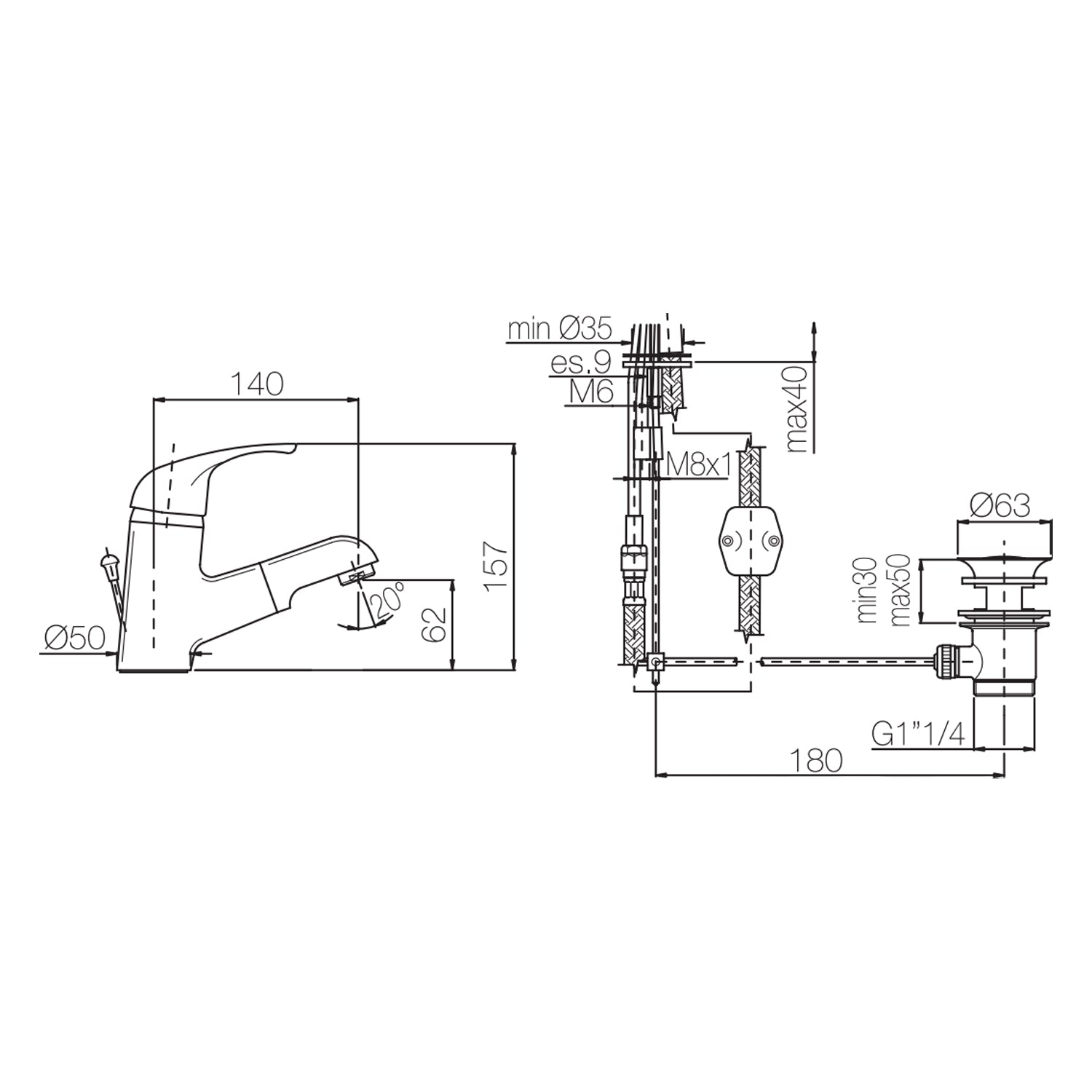 Rubinetto miscelatore monocomando con doccetta estraibile RubiFlux - Cromo 2