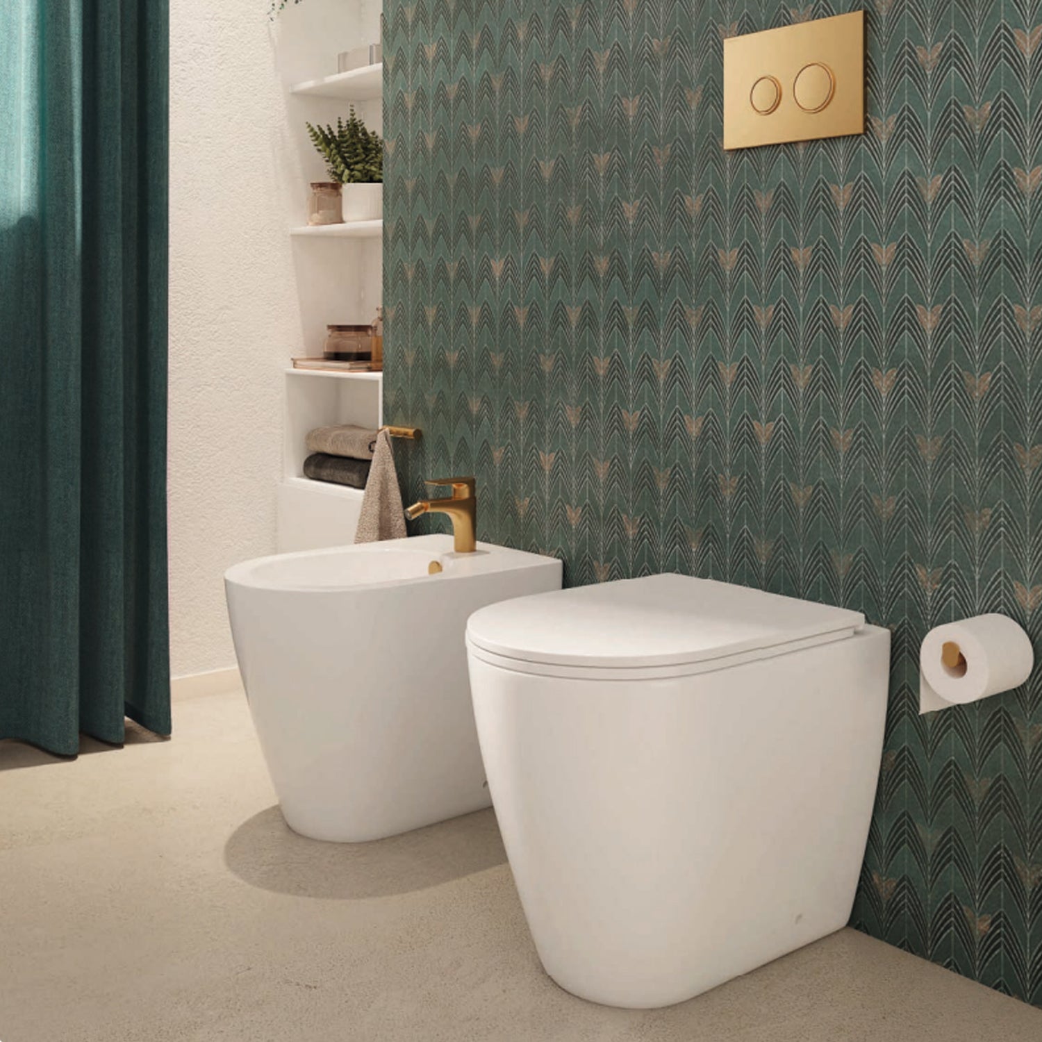 Sanitari filo muro a terra con copriwater soft-close incluso - BathCore serie Lilium 6