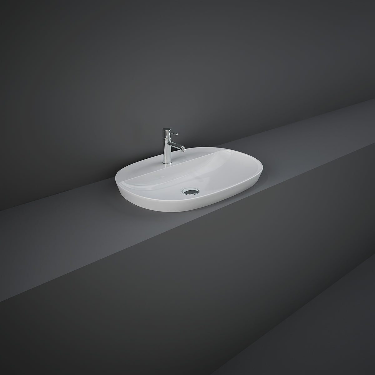 Lavabo ad incasso ovale allungato monoforo RAK 60x42 cm - Bianco 2