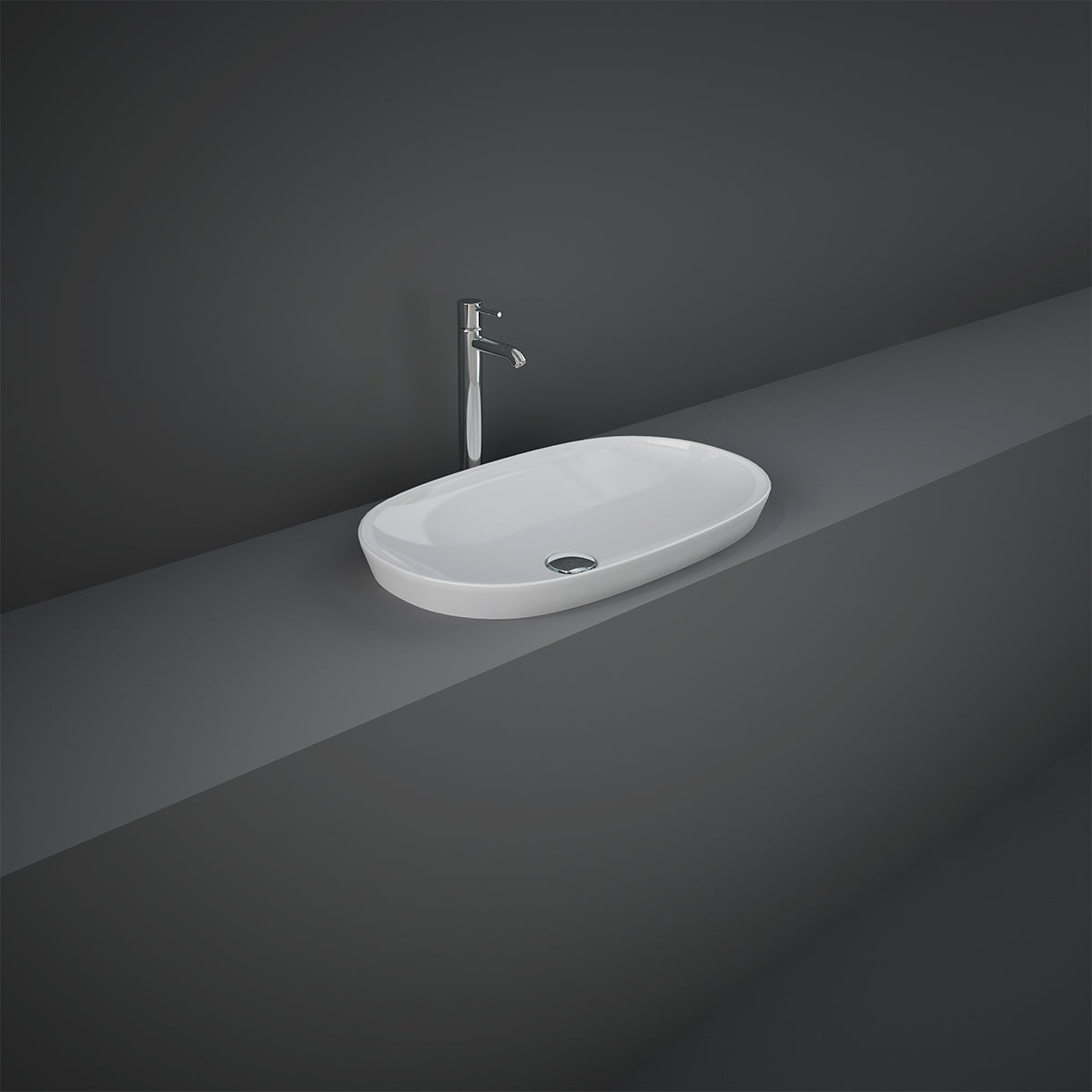 Lavabo ad incasso ovale allungato senza foro RAK 60x36 cm - Bianco 3
