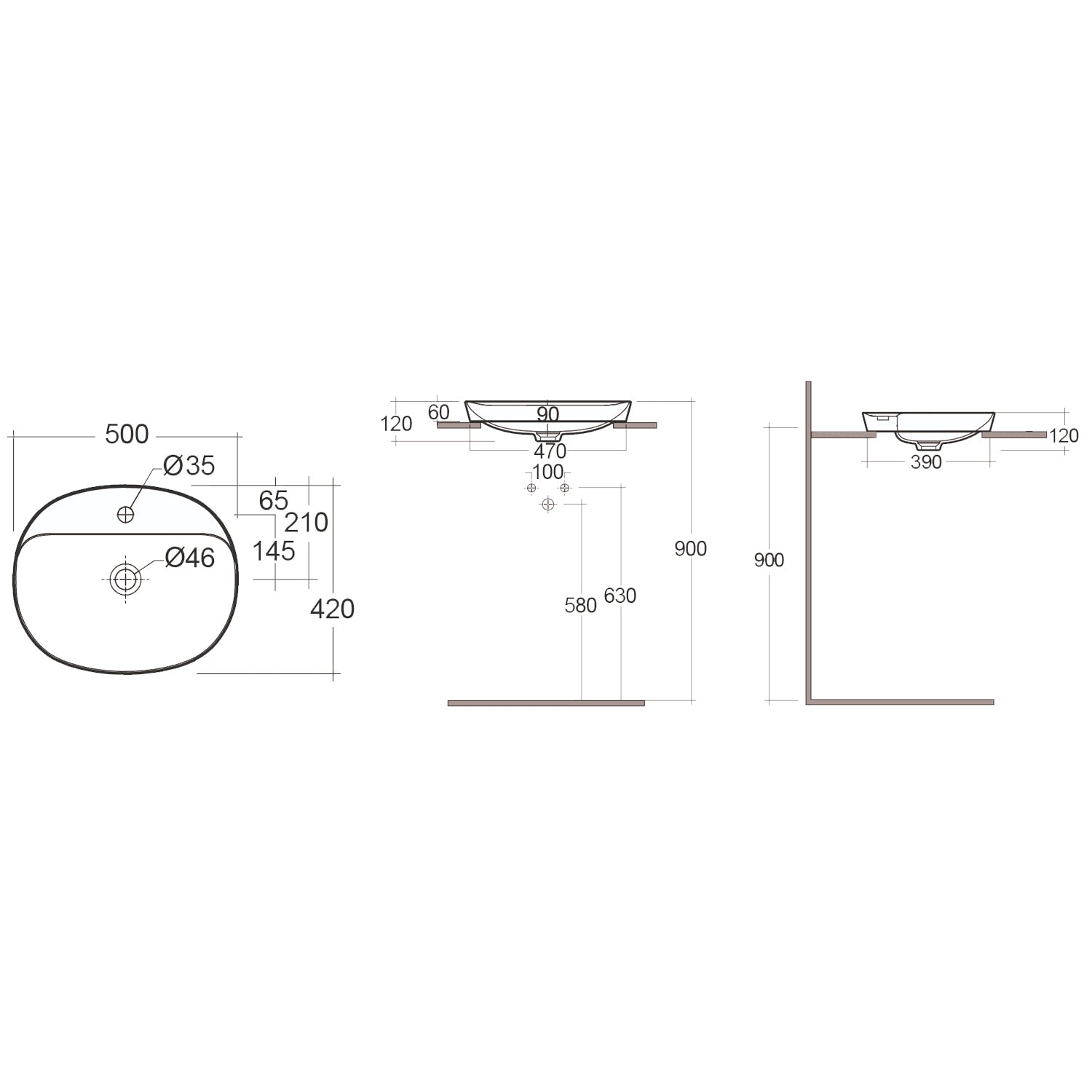 Lavabo ad incasso ovale monoforo RAK 50x42 cm - Bianco 2