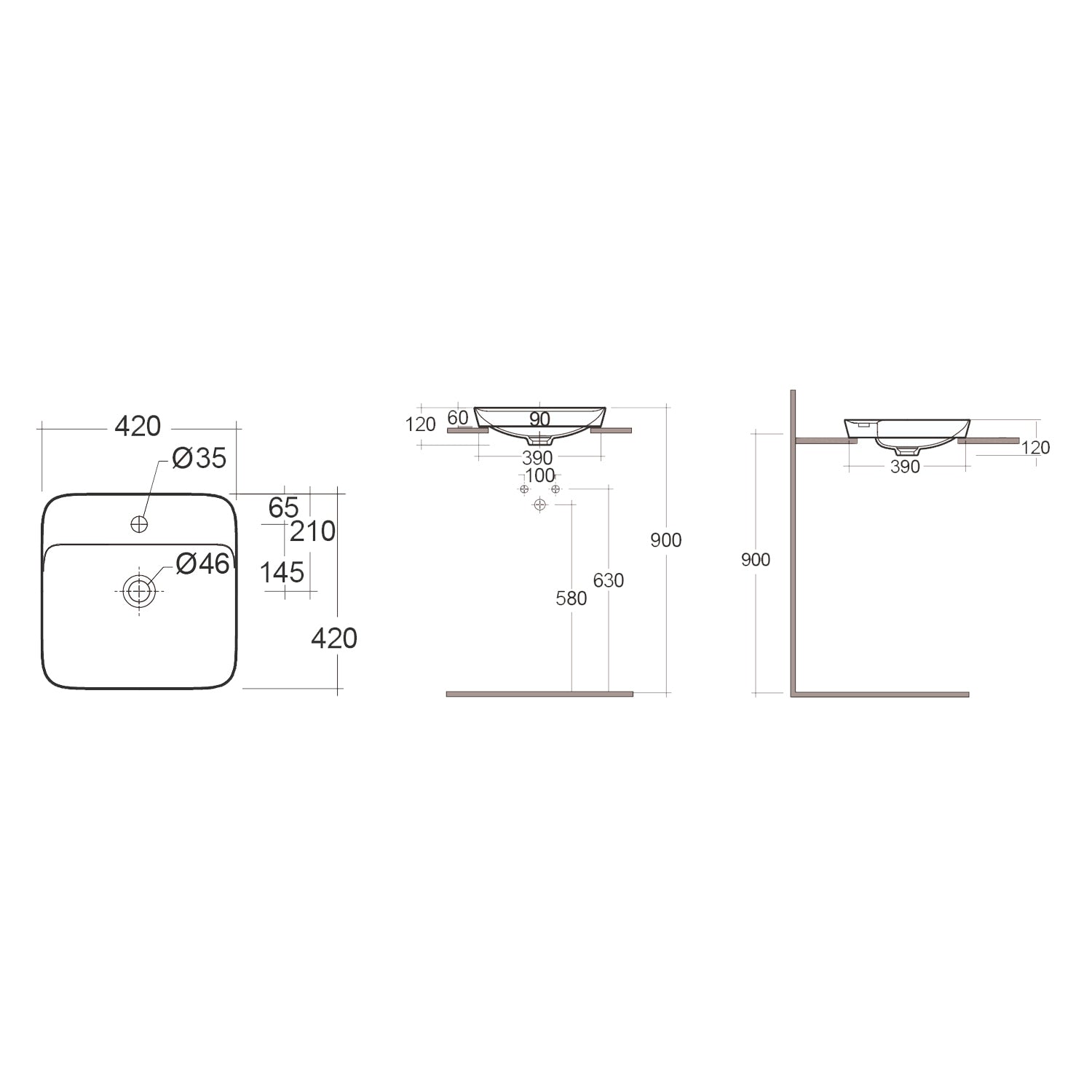 Lavabo ad incasso quadrato monoforo RAK 42x42 cm - Bianco 2