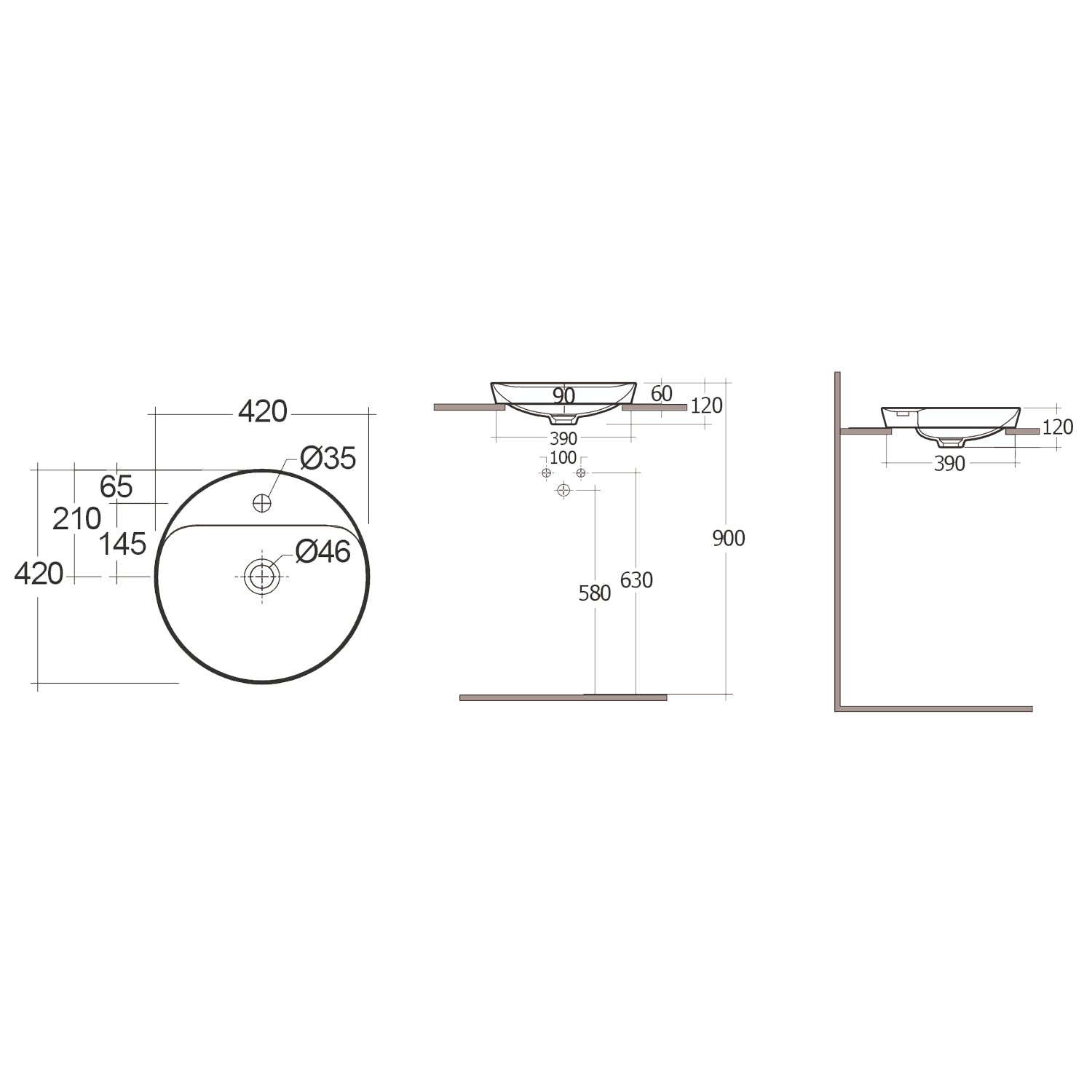 Lavabo ad incasso rotondo monoforo RAK ø 42 cm - Bianco 2