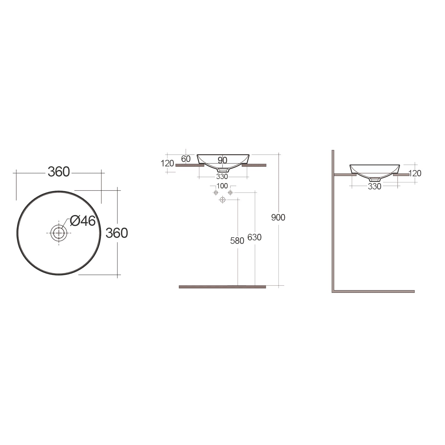 Lavabo ad incasso rotondo senza foro RAK ø 36 cm - Bianco 2