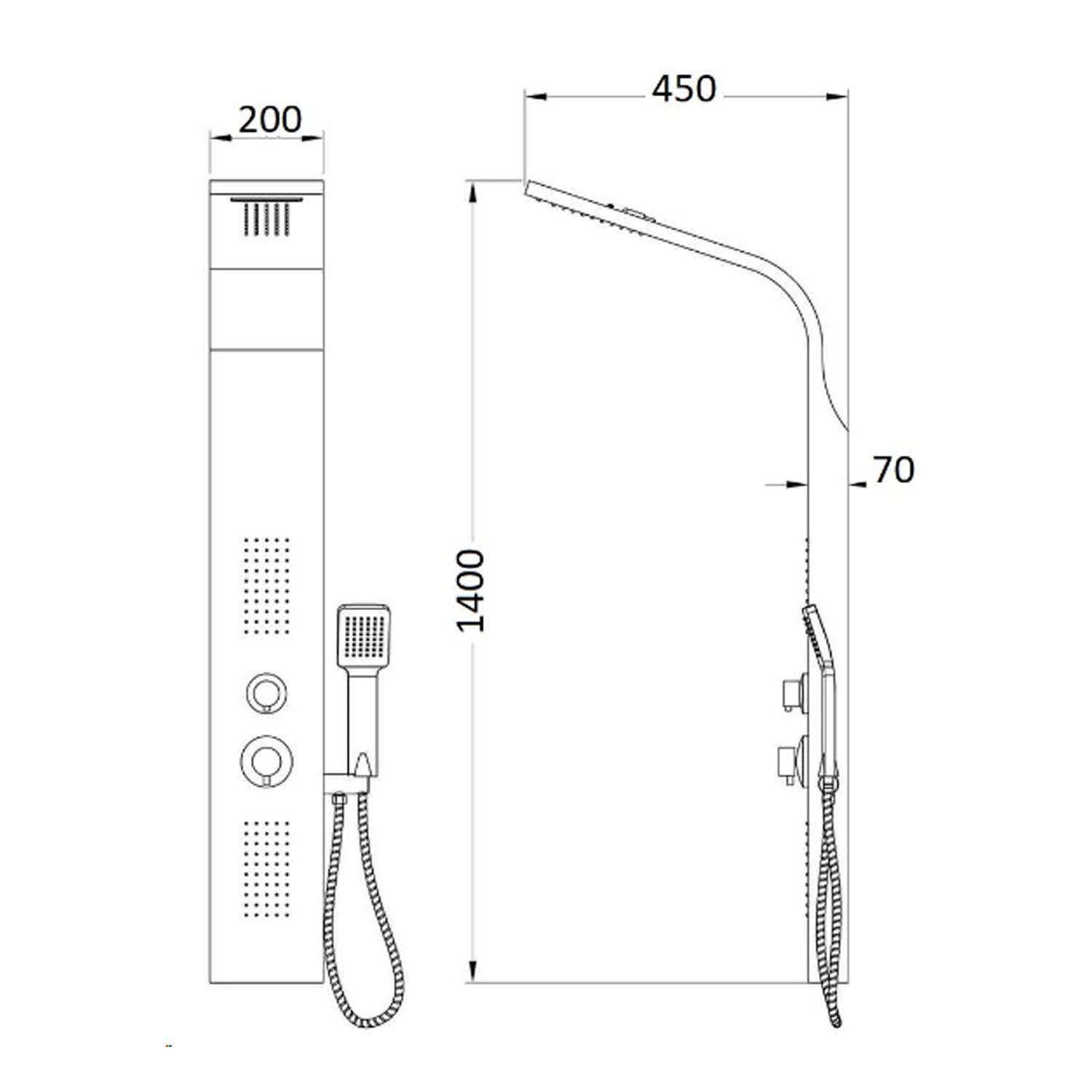 Pannello doccia nero multifunzione anticalcare con getto a cascata di Sphera Docce 4