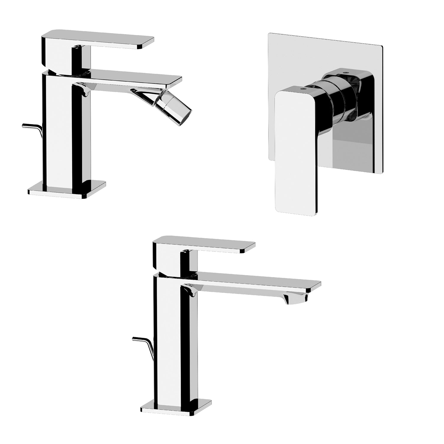 Kit miscelatore lavabo, bidet con scarico e doccia Mariani serie Icon - Cromo