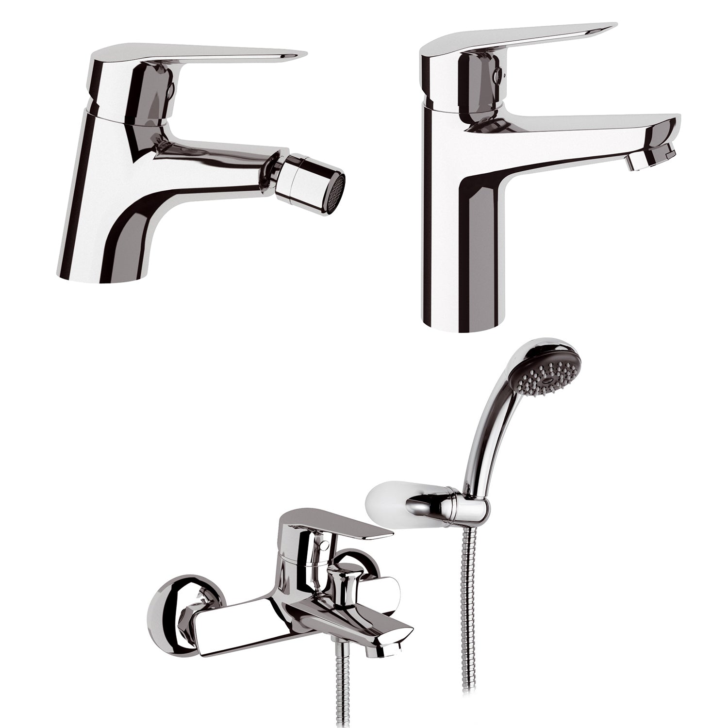 Kit rubinetteria lavabo, bidet con scarico e vasca Mariani serie Essenza - Cromo